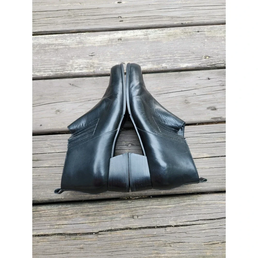 Vintage Lee Riveted Tucker Ankle Boots Black Leather Block Heel Zip Up Size 9.5M